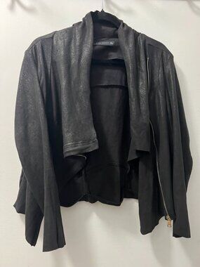 Faux Suede moto cowl neck leather jacket